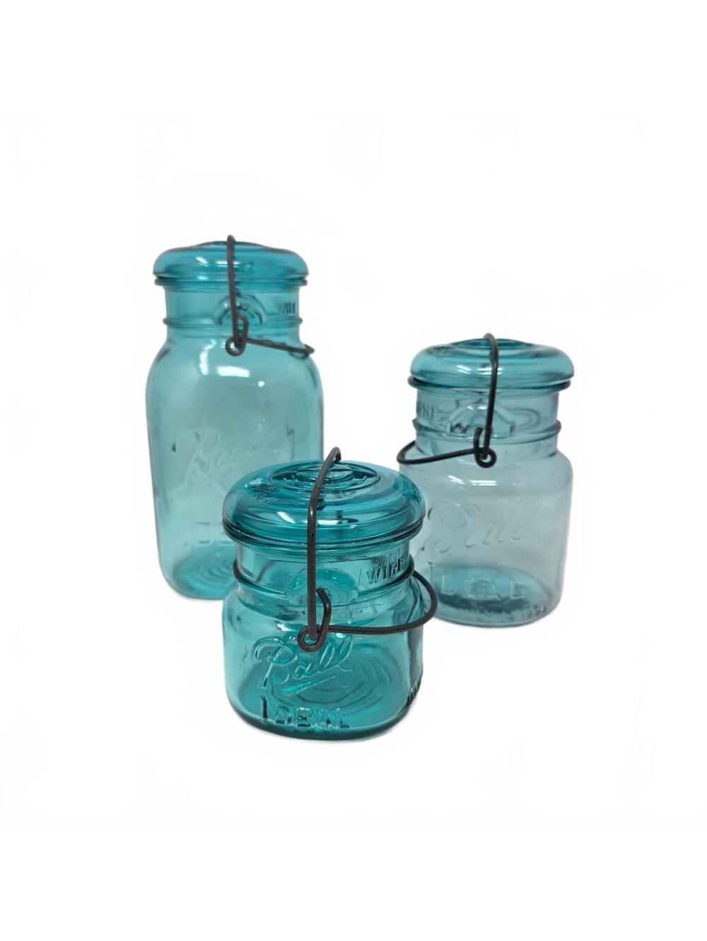 3 Aqua Ball Ideal Jars | Bicentennial Eagle & Wire Bail Glass Lids
